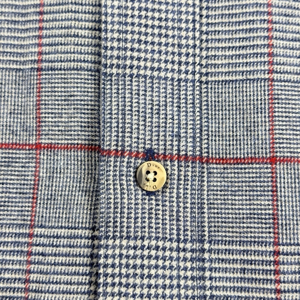 Vintage Christian Dior Monsieur Plaid Shirt Mens L Cotton Button Up USA 90s - Picture 13 of 14